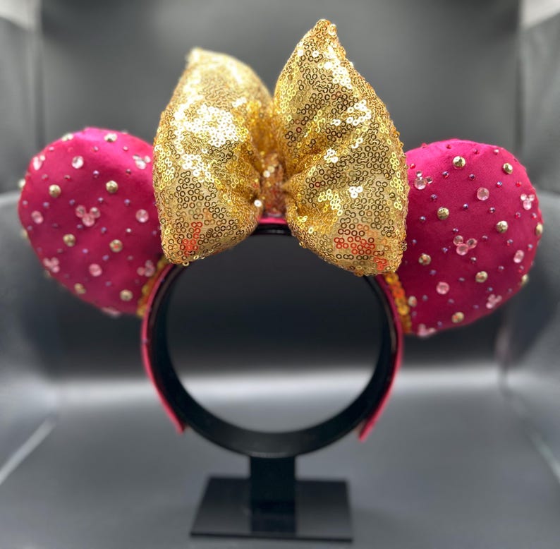 Pink & Gold Crystal Light-Up Ears
